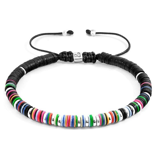 Anchor & Crew Multicoloured Kariba Silver and Vinyl Disc Macrame Bracelet 