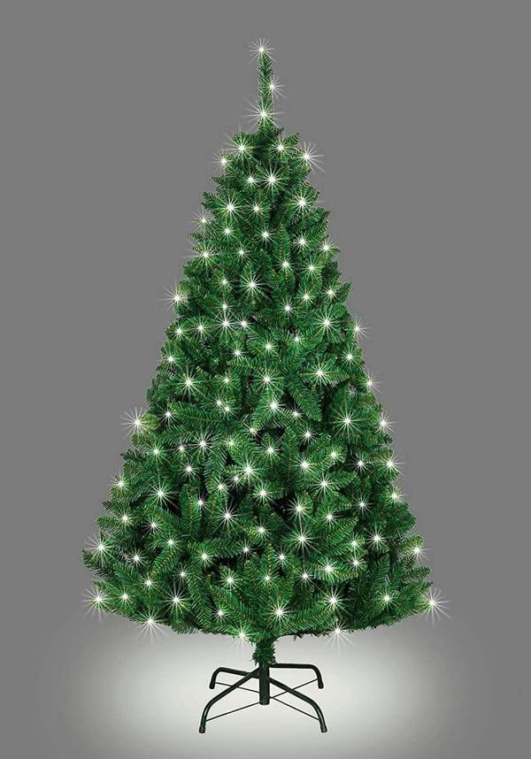 8ft Pre-Lit Green Imperial Pine Artificial Christmas Tree with Hinged Branches and Metal Stand image 1