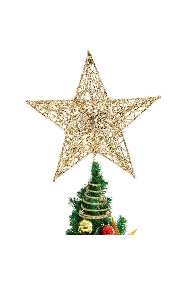 Living and Home Decorative Star Sequins Christmas Tree Topper with LED Lights