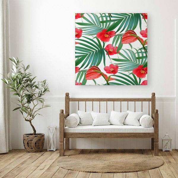 Warren Reed Tropical Flowers And Palm Leaves Hawaiian Canvas