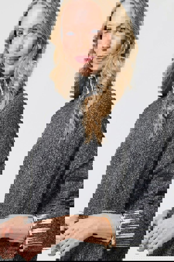 Grey | Stripe Trim High Neck Oversized Jumper
