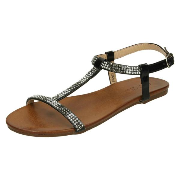 Spot On Ladies Spot On Flat Diamante T-Bar Sandals