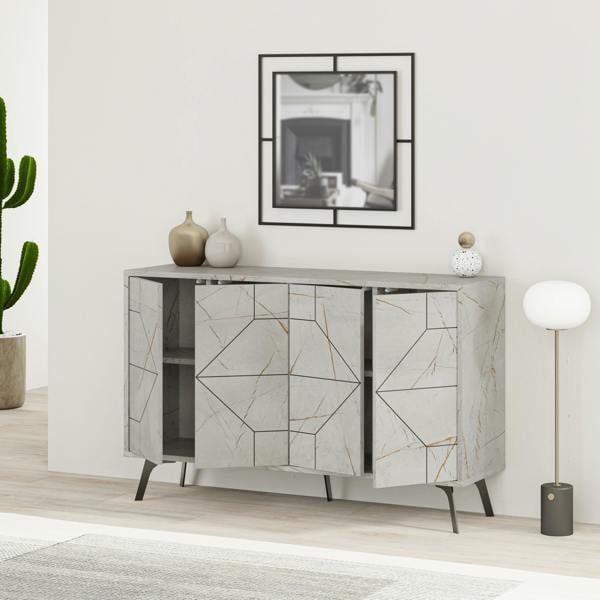 Decortie Dune Geometric 4 Door Sideboard with Metal Legs (W) 123cm