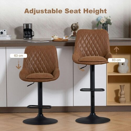 Wyld Haus Elel Sake Set Of 2 Tan Faux Leather Retro Style Bar Stools