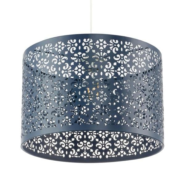 Midnight Blue Moroccan Metal Pendant Lamp Shade with Floral Decoration Image 4
