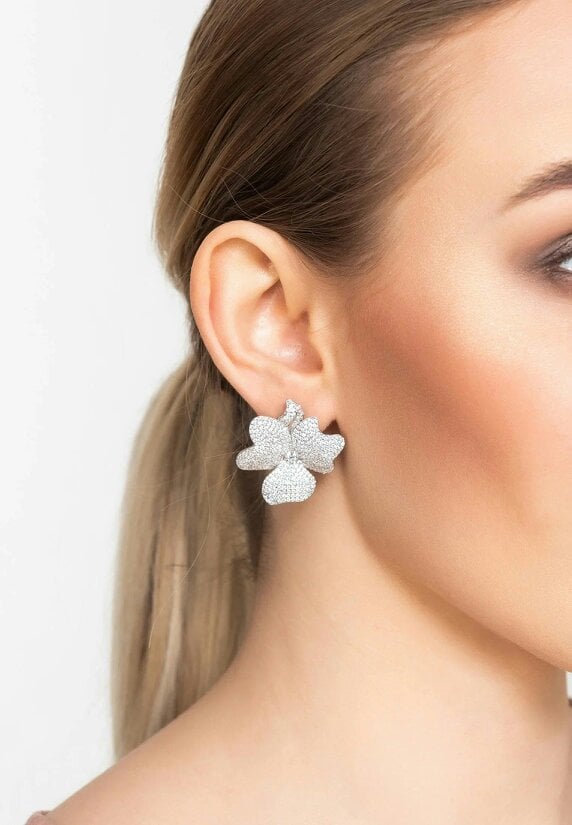 Latelita Flower Large Stud Clip On Earrings Silver