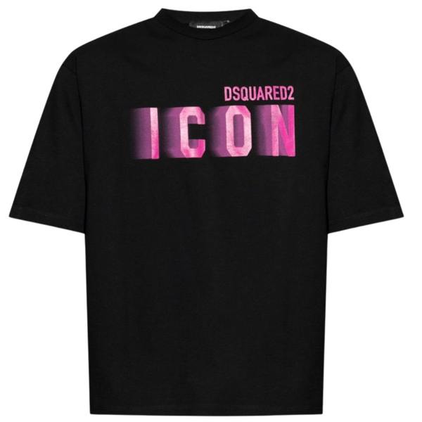 DSQUARED2 Icon Pink Blur Print Black Loose Fit  T-Shirt M