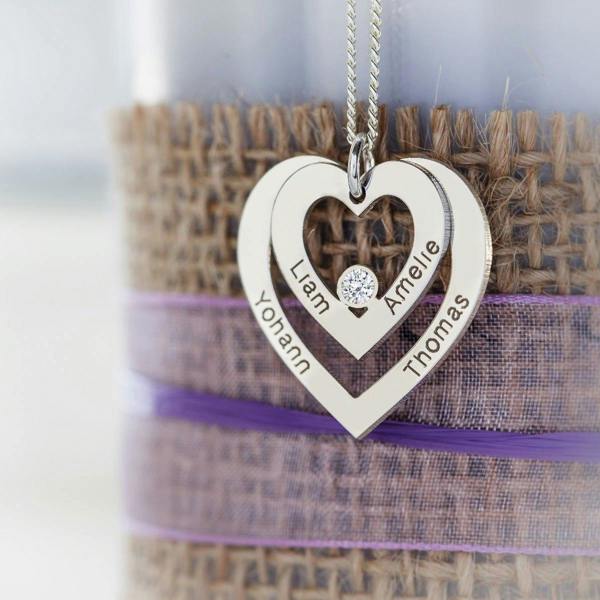 Christopher James of London 9ct White Gold Double Heart Personalised Necklace With Diamond