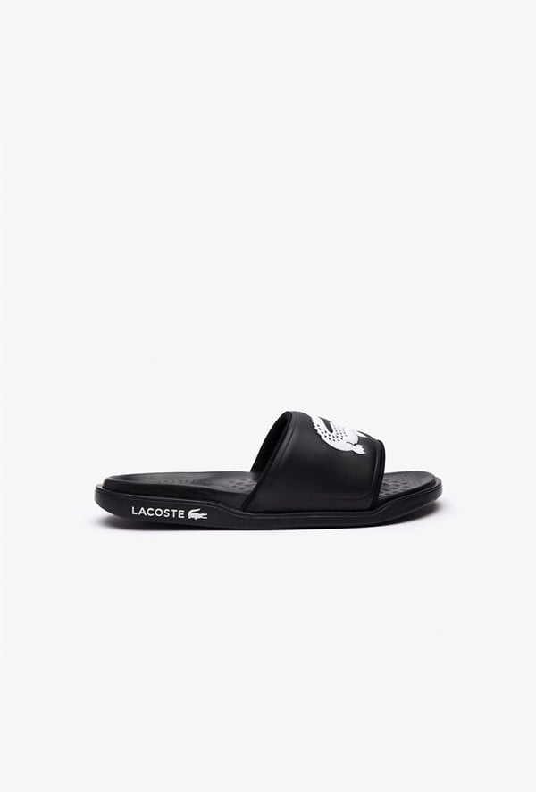Lacoste Men's Croco Dualiste Synethic Logo Strap Slides - Black