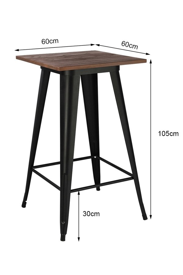 Living and Home Metal Industrial Square High Bar Table Tall Breakfast Dining Table 60*60*105cm