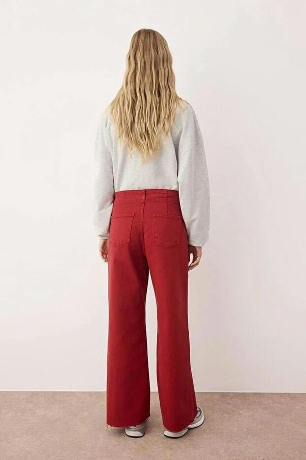 WOVCOR High Waist Cut-Out Wide Leg Jeans with Ribbed Detail