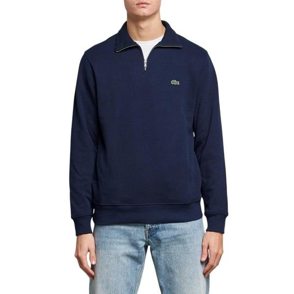 Lacoste Mens Cotton Blend Quarter Zip Sweatshirt - Navy - 