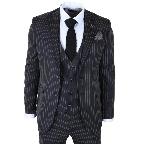 IM45 - Men's Classic Pinstripe 3 Piece Black Suit - TruClothing.com - 1