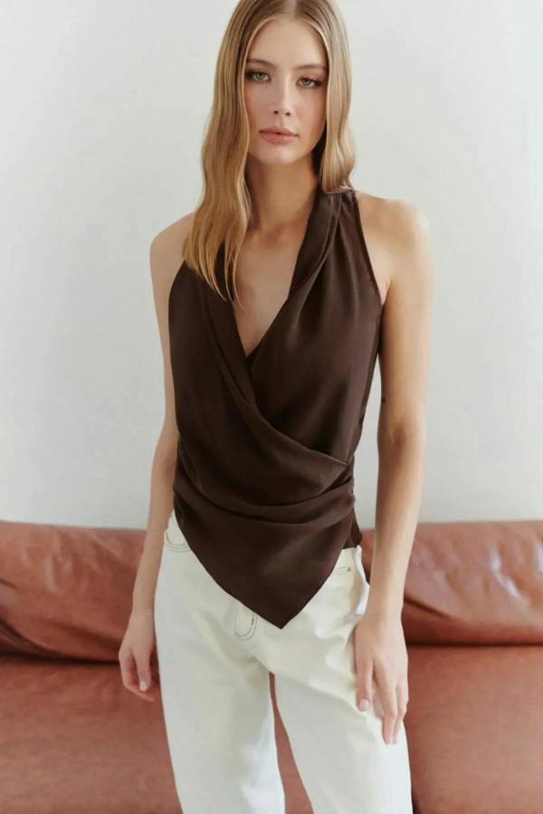 Hoxton Gal Modal Wrap-Front Woven Blouse