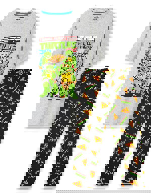 Teenage Mutant Ninja Turtles Mens Black Pizza Short Sleeve Long Leg Pyjama Set