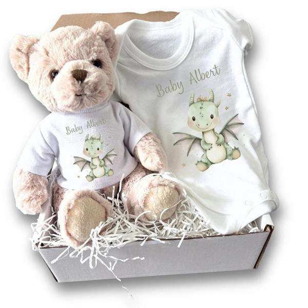 Personalised Little Dinosaur Baby Gift Box - Teddy & Vest
