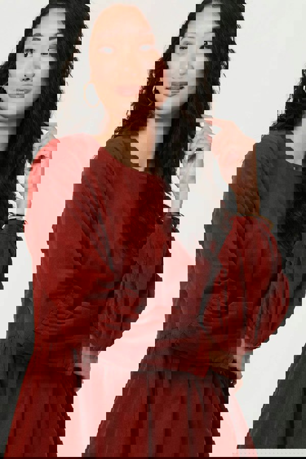 Rust | Relaxed Long Sleeve Short Smock Dress
