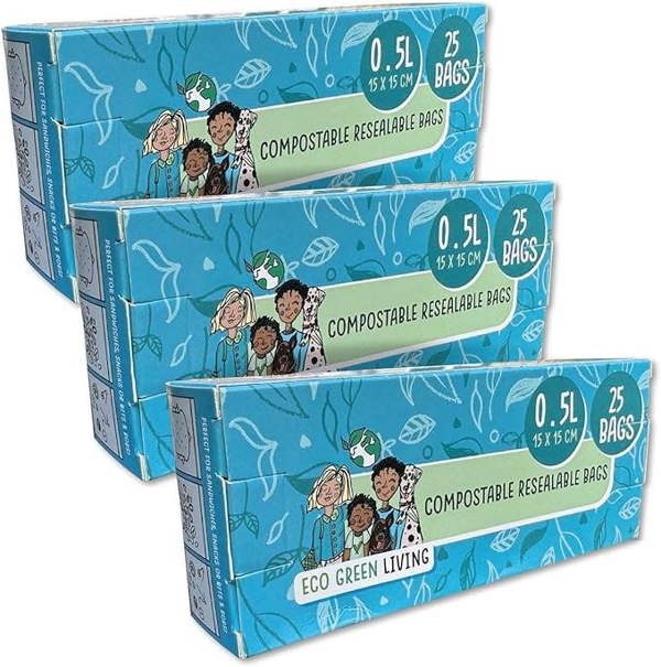 Eco Green Living Compostable Resealable Zip lock Bags Small | 0.5 Litre (75 bags)