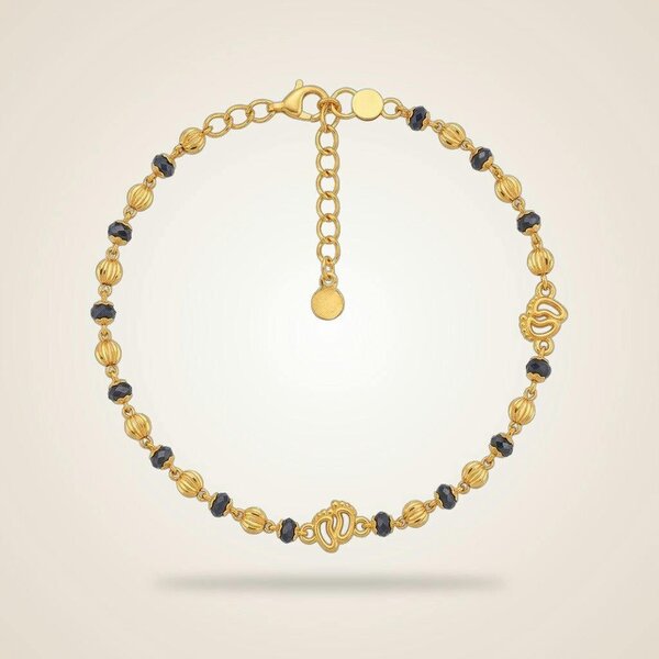The Colourful Aura Black Beaded Foot Print Charm Kids Nazaria gold plated Bracelet