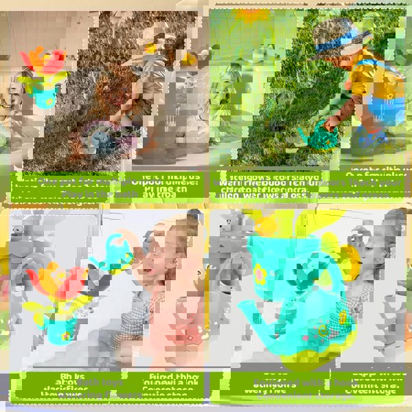 deAO Toys Sunflower Bath Sprinkler Toy – Pop-Up Blooming Flower with Strong Suction Cup & Cute Watering Can – Fun Water Play for Toddlers & Babies