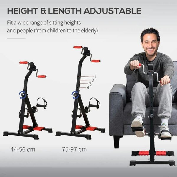 Portable Exercise Bike for Home Pedal Exerciser Height-adjustable 56L x 44- 56W x 75- 97H cm Black and Red
