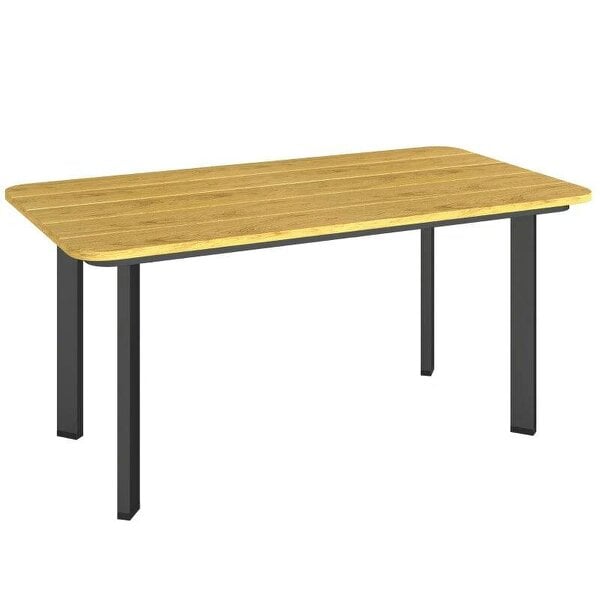 Outdoor Garden Coffee Table, Garden Table with Slatted Wood Plastic Composite Top and Metal Frame, Brown