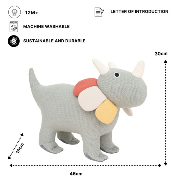 CROCHETTS Set of 2 cotton triceratops dinosaur plush toys (Large + Mini) 4056