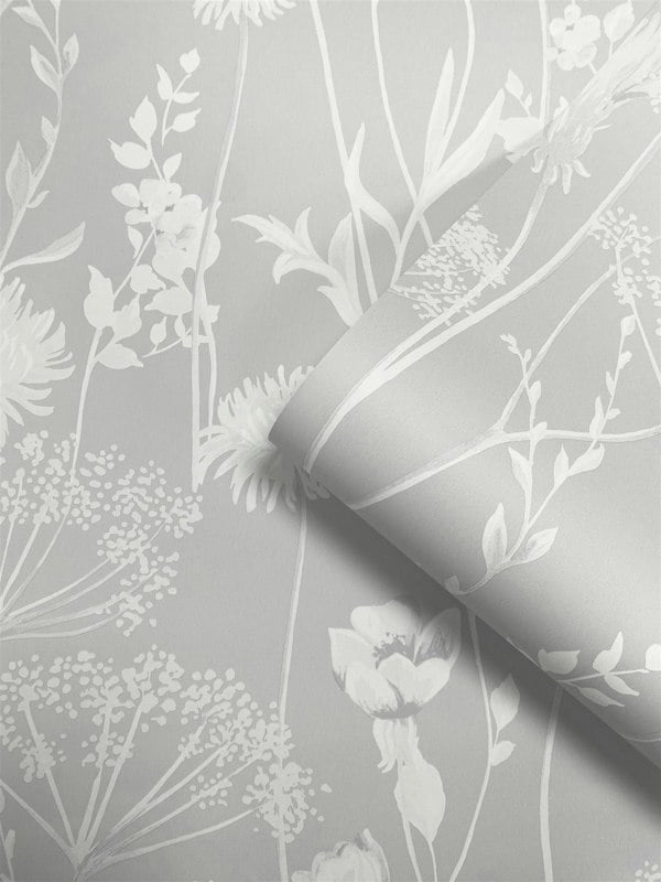 Catherine Lansfield Meadowsweet Floral Grey Straight Match Wallpaper