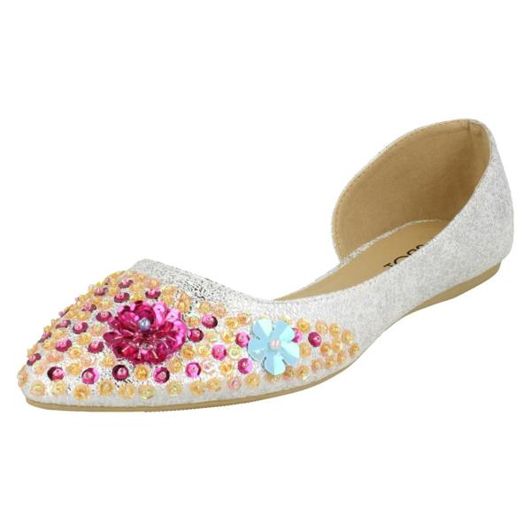 Spot On Ladies Spot On Sequin Ballerinas With Flower Detail F80374