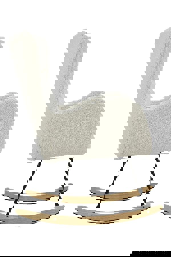 Living and Home Comfy Netural Bouclé Upholstered Rocking Accent Chair with High Backrest and Armrests