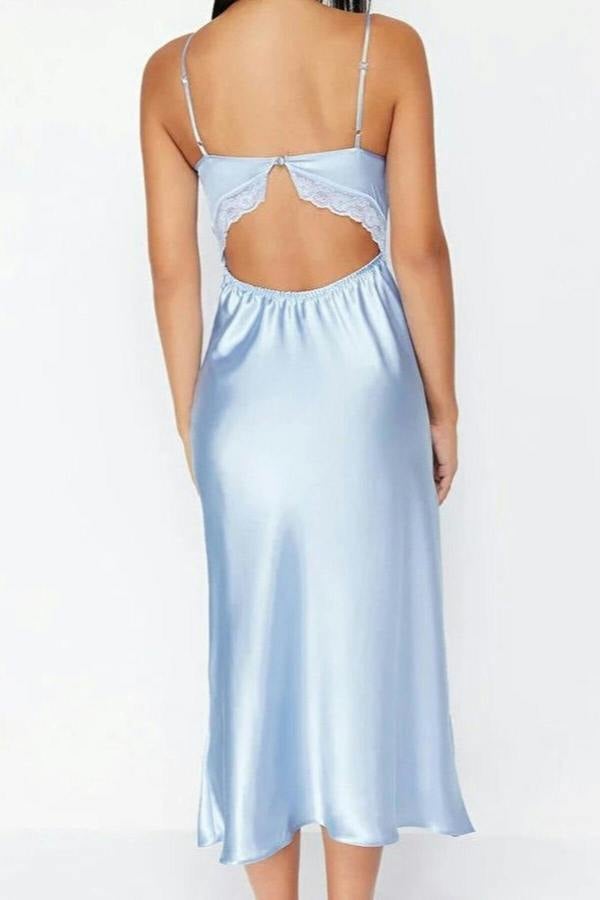 WOVCOR Satin Woven Nightdress with Lace Back Detail