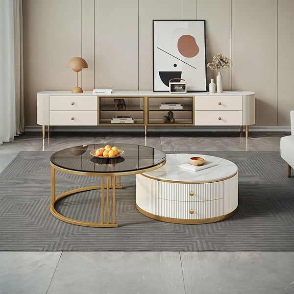 Berlinda Nesting Coffee Table Set, White & Gold-Weilai Concept-Weilai Concept