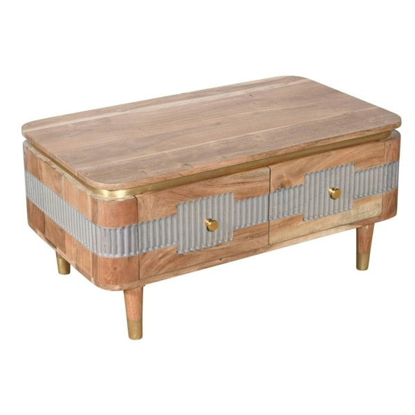 IH Design Alaina Acacia Wood 2 Drawers Coffee Table