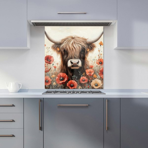 Warren Reed - Designer Highland Cow And Summer Flowers Kitchen Splashback