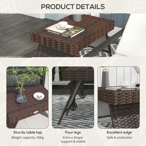 Wyld Haus Fihaso 60cm Rattan Brown Folding Outdoor Bistro Side Table With Steel Frame