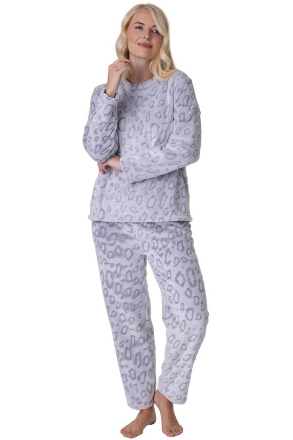 Camille Supersoft Grey Leopard Print Full Length Pyjama Set