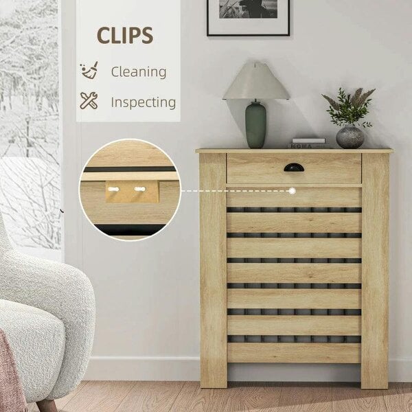 Bobobiy 95.5H x 78Wcm Radiator Cover, with Drawer - Oak