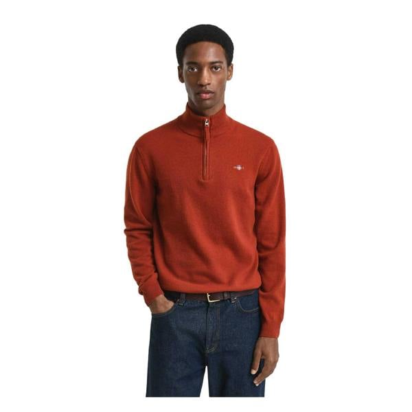 Gant Mens Superfine Lambswool Half Zip Sweatshirt - Brown