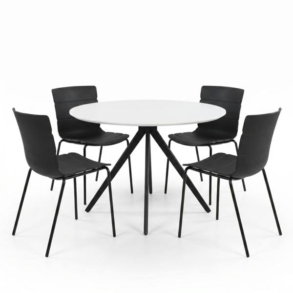 Core Products Aspen Dining Set - White Round Table & 4 Bali Dining Chairs