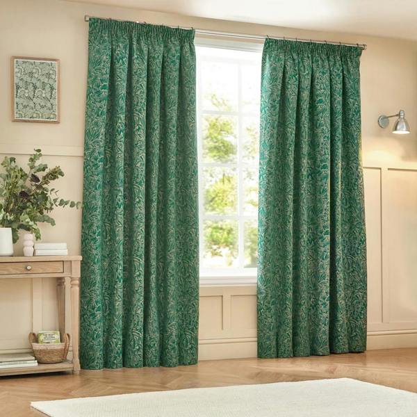 Wylder Nature Grantley Jacquard Pencil Pleat Curtains - Emerald