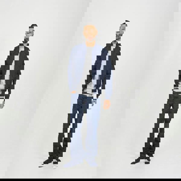 Brave Soul Navy Collarless Bomber Zip-Up Jacket - Navy Image 3