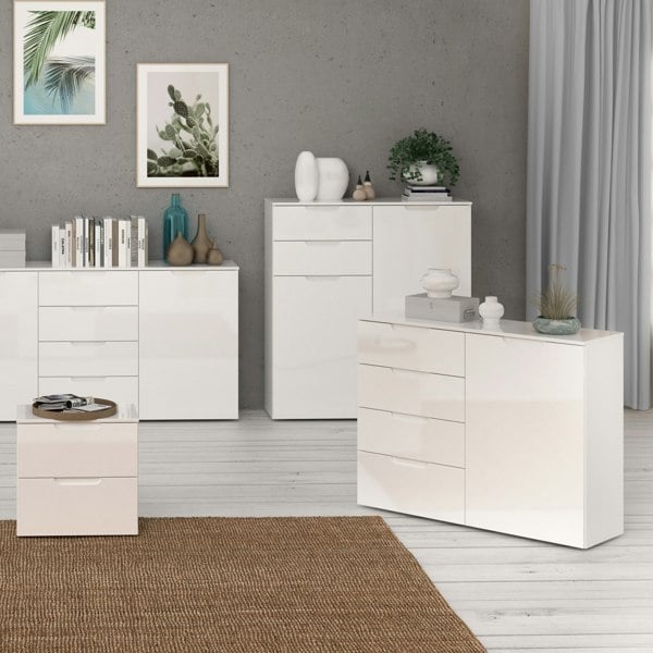 Furniture To Go Sienna 4 Chest of Drawers 1 Door in White/White High Gloss