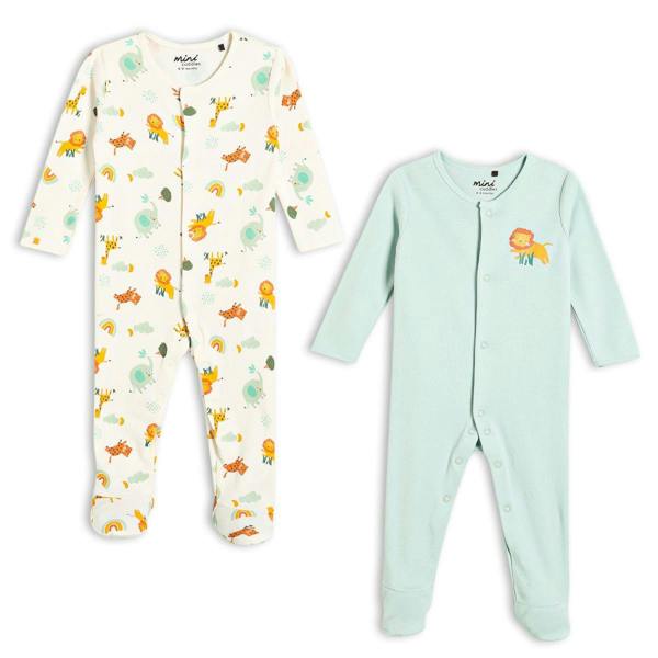 Baby Unisex 2pk Animal Printed Sleepsuits, Multicolour - Minicuddles