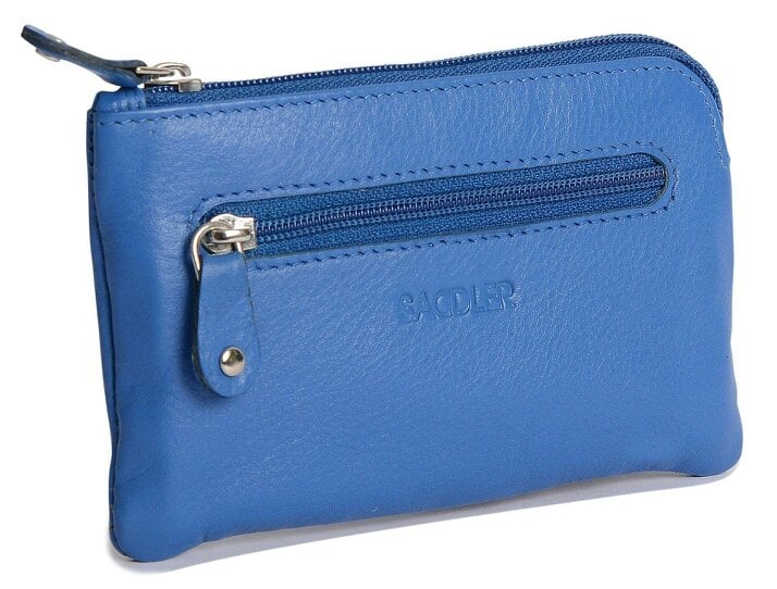 SADDLER Compact Leather Coin & Card Purse "Ellie" – Handmade by Saddler | RFID Protected & Gift Boxed | With Front Zip Pocket & Key Holder - Electric Blue