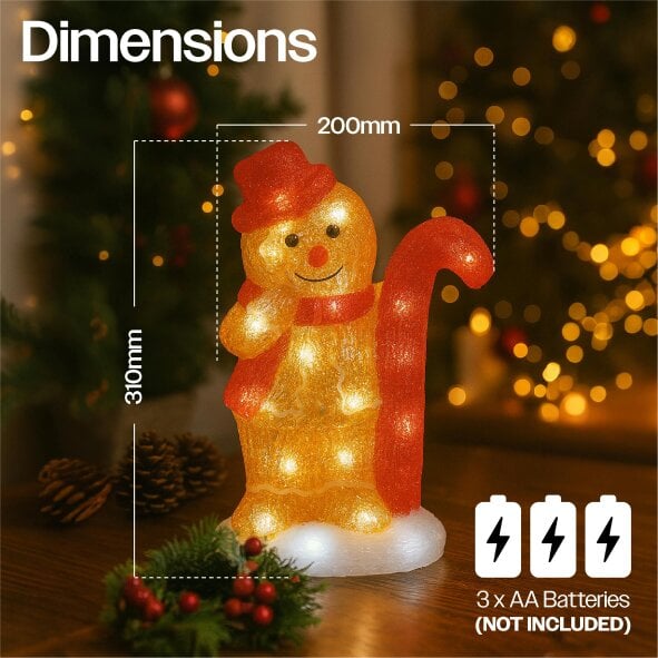 Scotts of Stow Xmas Haus Acrylic Festive Christmas 31CM Warm White LED Gingerbread Man