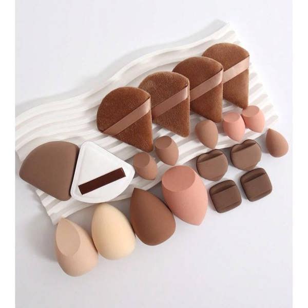 Dyzi 20 Piece Makeup Sponge and Powder Puff Set for Blending Brown