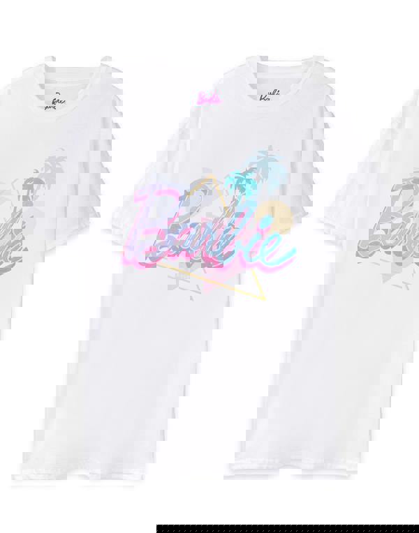 Barbie Womens White Pastel Palm Trees Short Sleeved T-Shirt