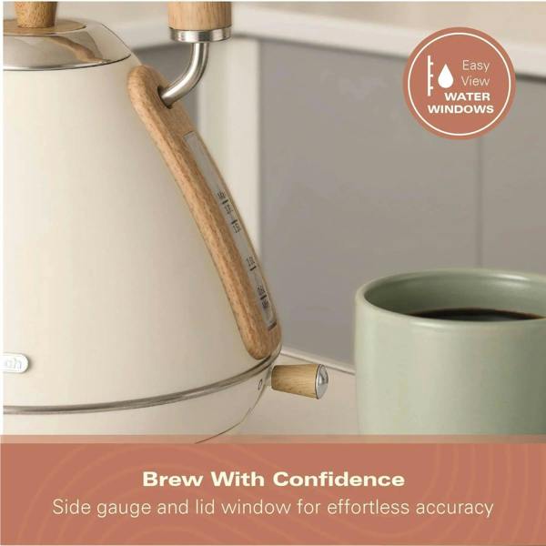 Hamilton Beach Scandi 1.7L Pyramid Kettle - Matte Cream with Wood Effect