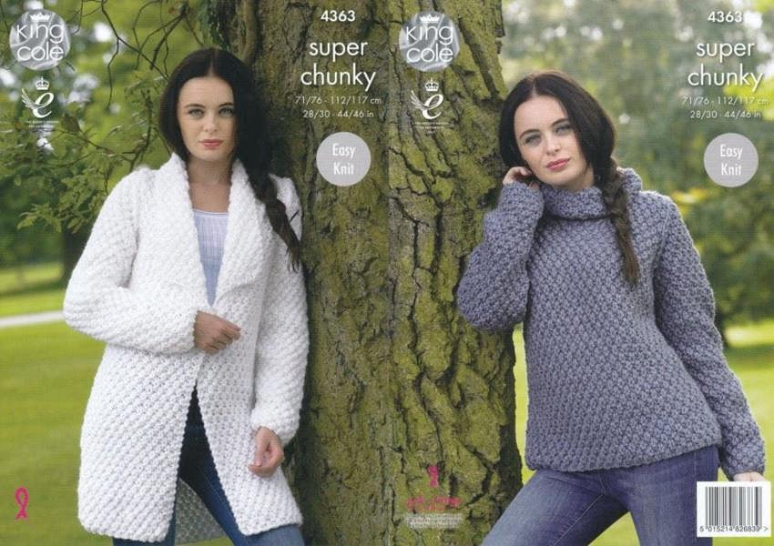 King Cole Big Value Knitting Pattern 4363, Jackets, Sweaters for Women, 28 inch - 46 inch - Easy