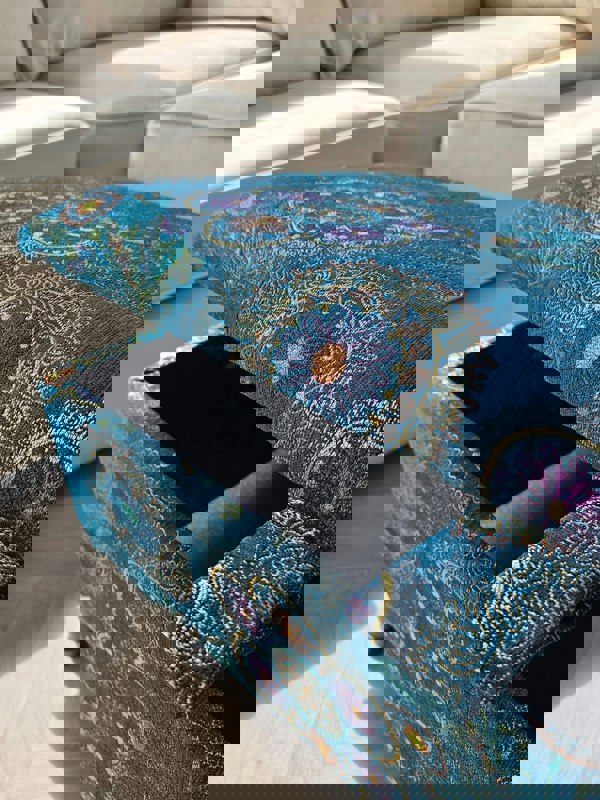 PREMIUM LOOP FLORAL GREEN PATTERN FOOTSTOOL CIRCLE BENCH COFFEE TABLE - ISTOOLS